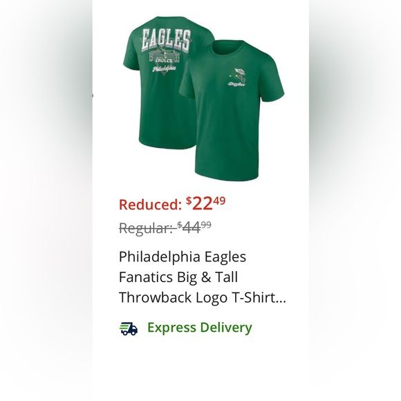 Philadelphia Eagles Fanatics Big & Tall Throwback Logo T-Shirt - Kelly Green XL - Picture 5 of 5